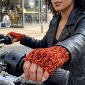 Mitones Tejidos "Fuego Biker" (Gama Naranja y Terracota)